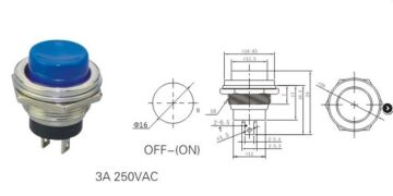 Siyah Buton Metal Yuvarlak 16mm (Push)