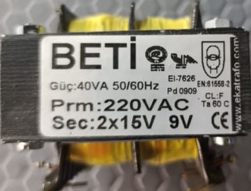TRAFO 9V-0  15V-0-15V 40W