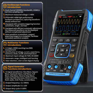 2C53T 3in1 50MHz 2 Kanal  250MSa/s El Tipi Dijital Osiloskop & Multimetre & Sinyal Jeneratörü (Çift Problu)