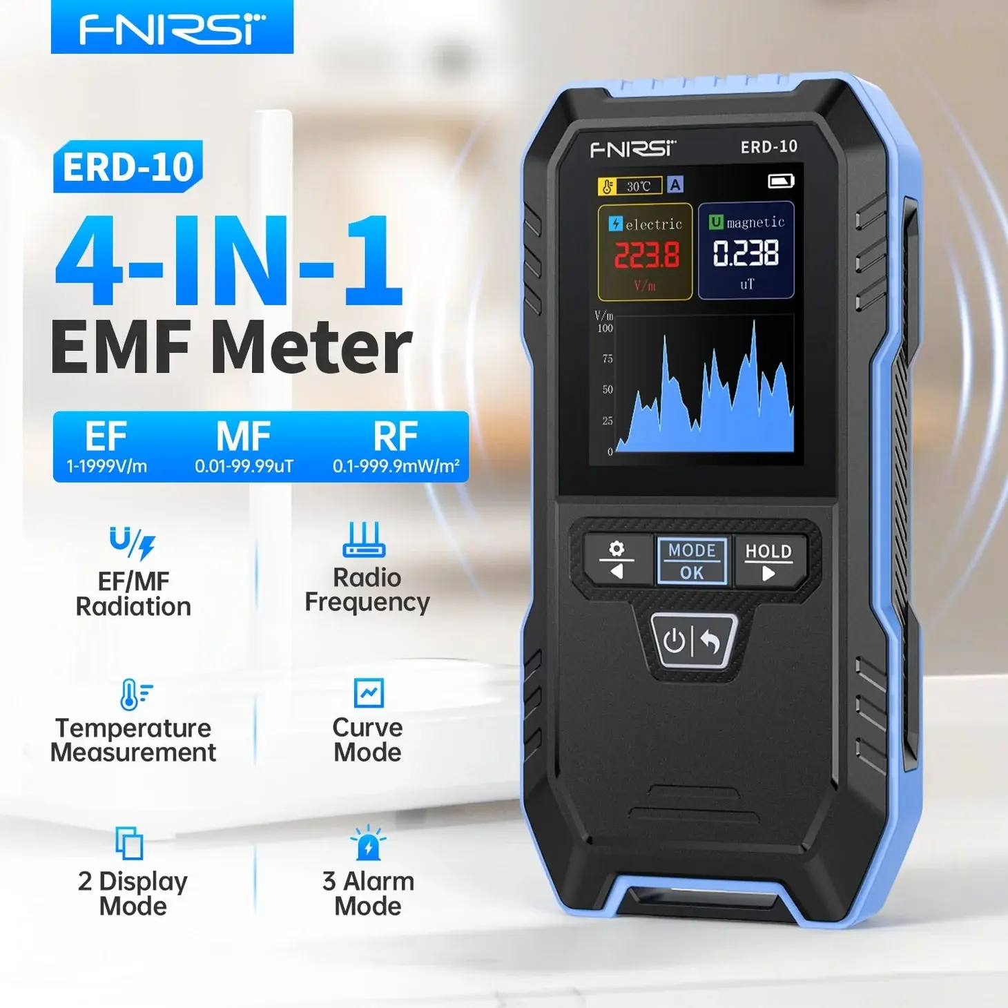 FNIRSI ERD-10 4'ü 1 Arada Elektromanyetik Radyasyon Dedektörü