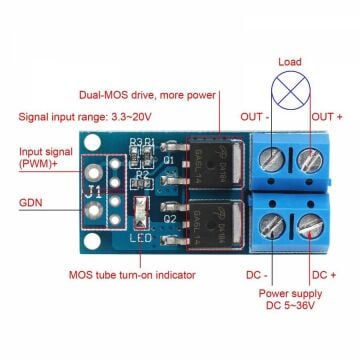 15A 400W PWM Kontrollü Mosfet Anahtarlama Kartı