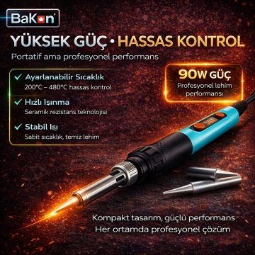 BK606 Isı Ayarlı Portatif Dijital Kalem Havya 90W