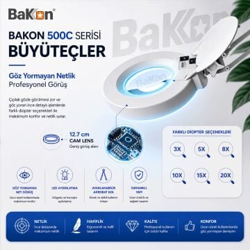 Bakon BK500C-5D LED Mercekli Akrobat Büyüteç Lamba