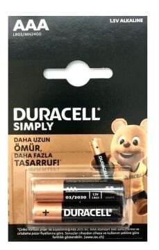 Duracell 2'Lİ İnce Kalem Pil (AAA) MN1500 Alkalin