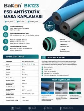 Bakon BK123 Gri ESD Antistatik Örtü 1mtX1mt Kalınlık 2mm